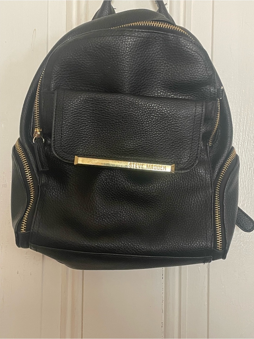 Steve Madden Black Textured Leather Tote with Gold Accents